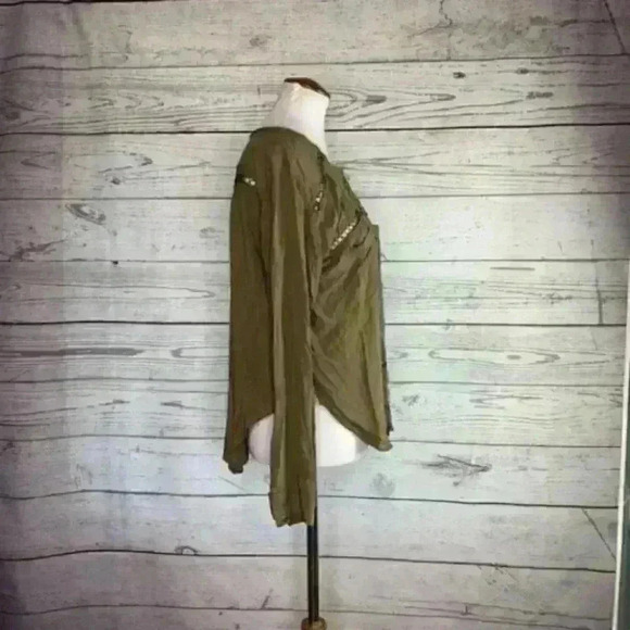 Free People olive green chain button down shirt Xs - Picture 3 of 8